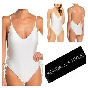 Women's KENDALL & KYLIE Whit e Ruched-Side One-Piece Swimsuit